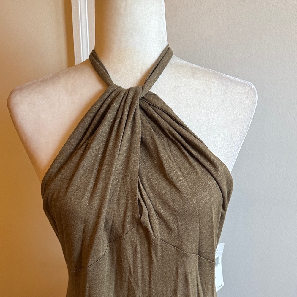 NWT Ralph Lauren Olive Metallic Haler Dress Sz. Lg